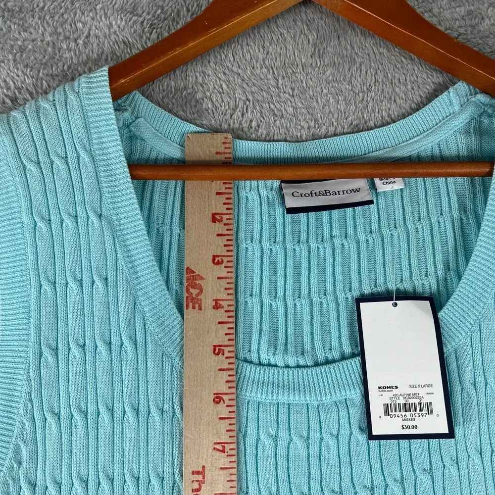 Croft & Barrow Sweater Vest Womens XL Blue‎ Cable Knit Sleeveless Tank Top New